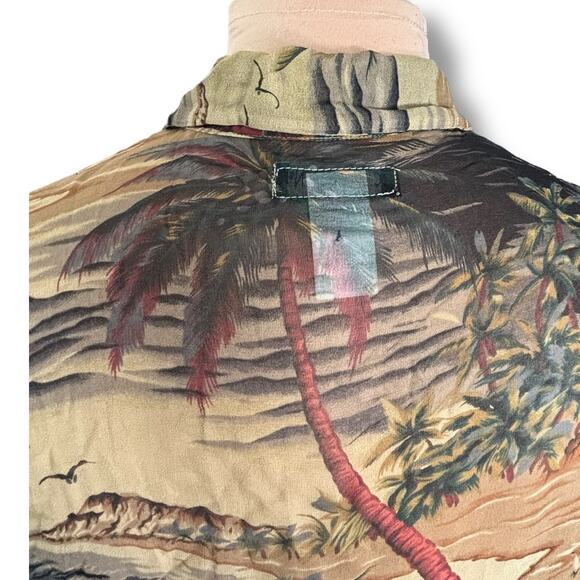 Vintage 90s Citron Santa Monica Top Silk Tropical Scenic Blouse Semi Sheer Shirt - Picture 6 of 11